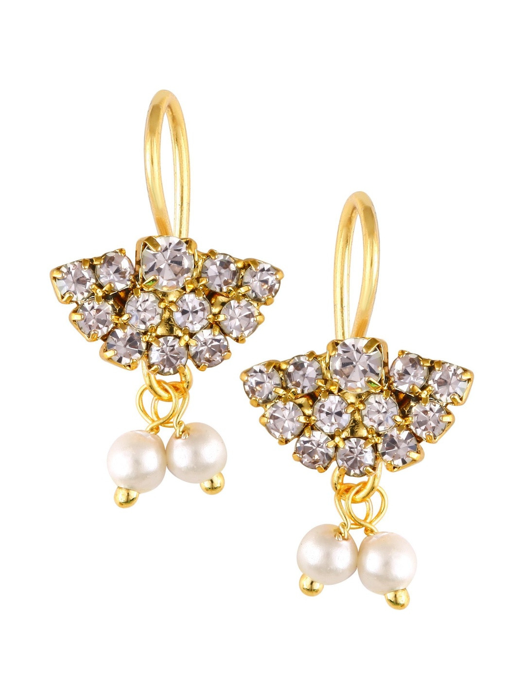 VIVASTRI Gold-Plated Artificial Stone Studded & Beaded Drop Earrings