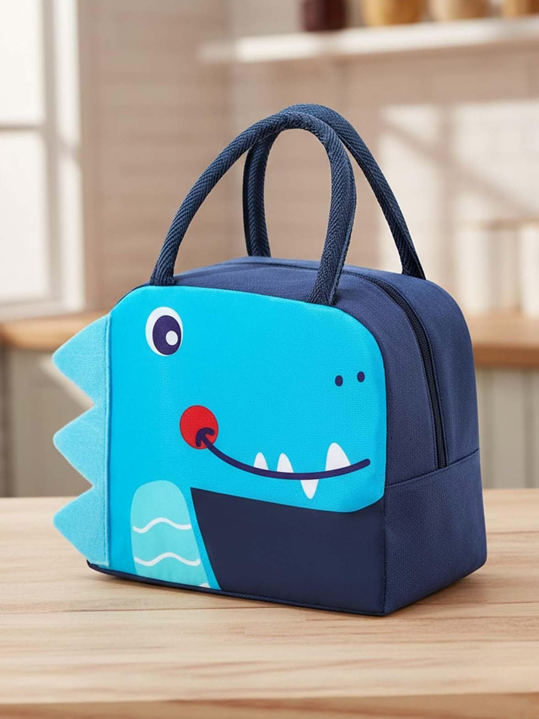 Go Hooked Kids Thermal Insulated Oxford Tote Lunch Bag With Dino Face Design