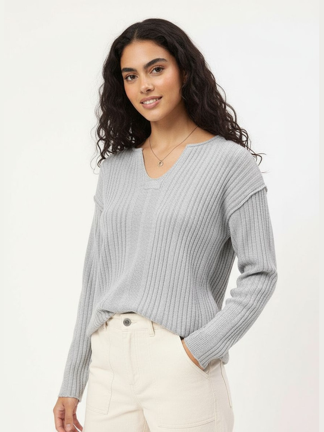 DressBerry Minimal Muse V-Neck Ribbed  Top