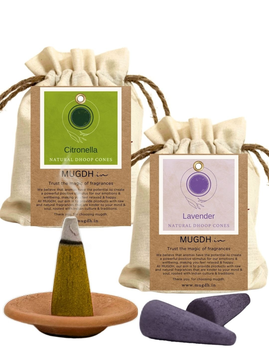 Mugdh.in Set of 80 Mosquito Repellent Natural Citronella Lavender Dhoop Cones