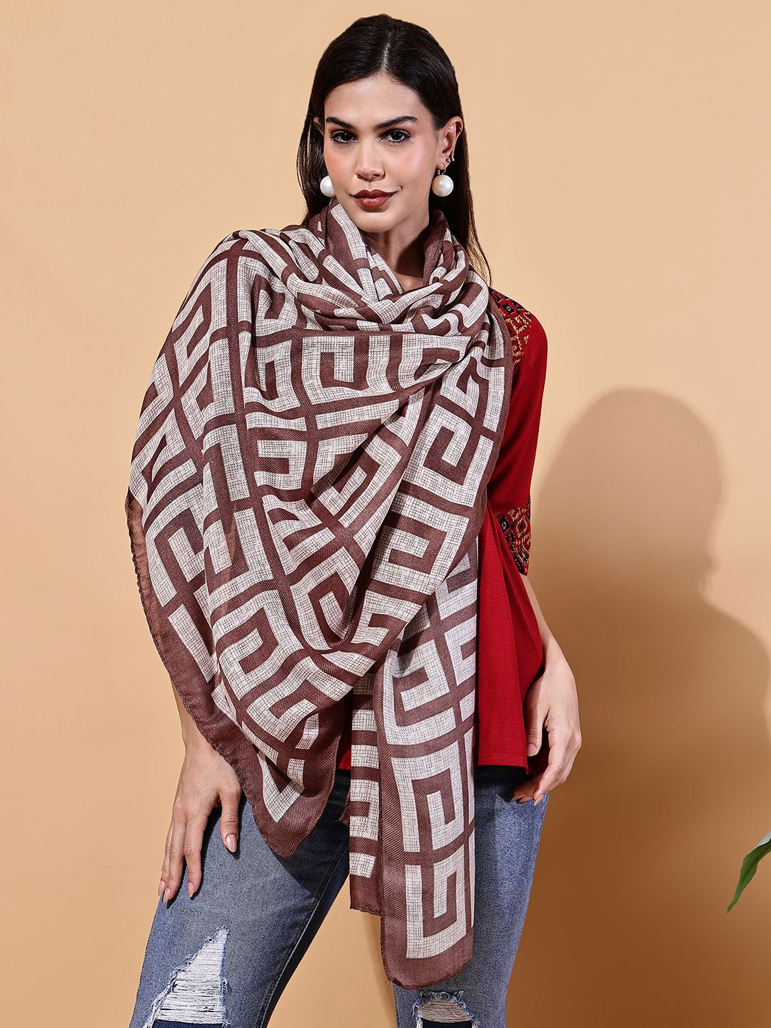 LOOM LEGACY Women Abstract Printed Stole With Taping