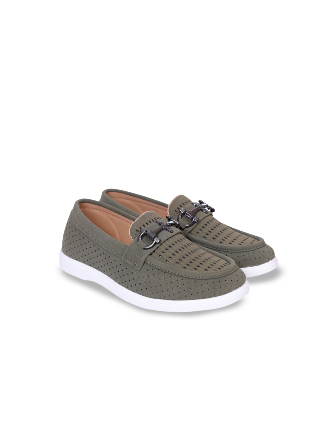 ZOOMBIE Boys Textured Leather Slip-On Loafers with Laser Cuts