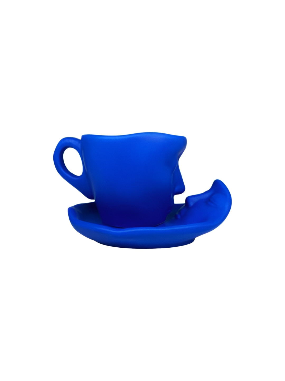 NOSCOMP Black & Blue 4 Pieces Artistic Face Profile Ceramic Matte Cups And Saucers