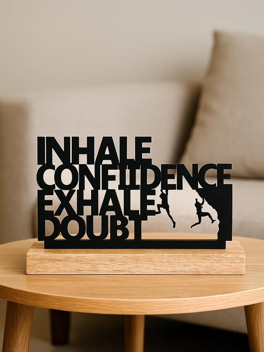 MARKET99 Black & Brown Textured Metal & Wooden Inspirational Quote Showpiece