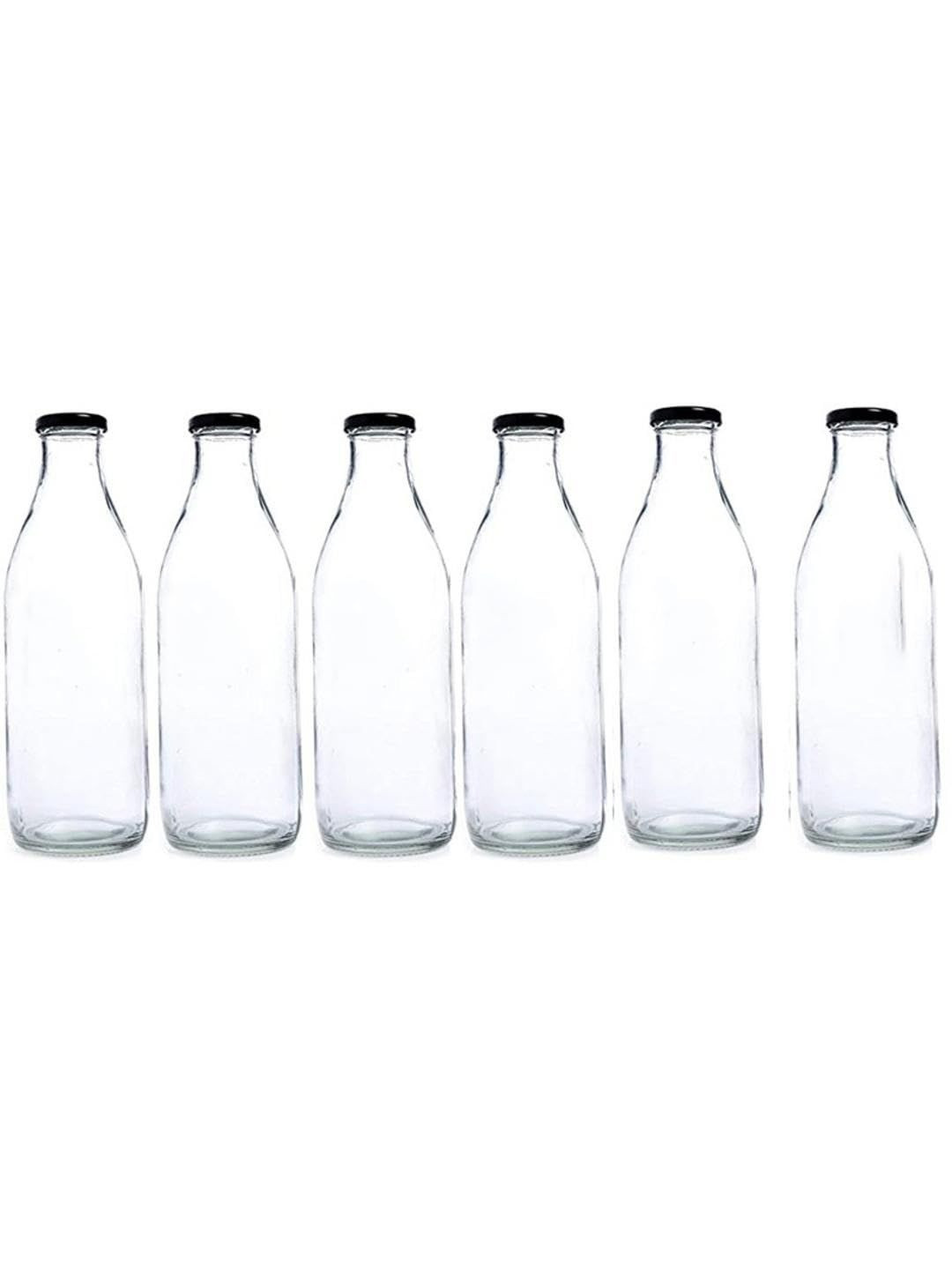 1ST TIME Transparent And White Glass Freezer Safe 6 Pieces Water Bottle 1 Litre