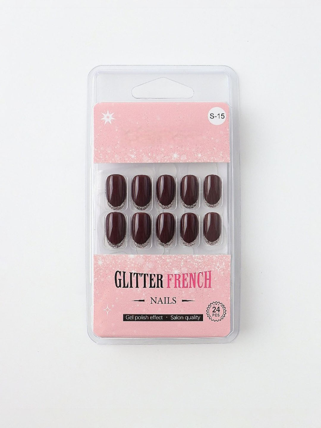 RANORE Set Of 24 Glitter French Press On Nails With Glue Tips & File - Shade S-15