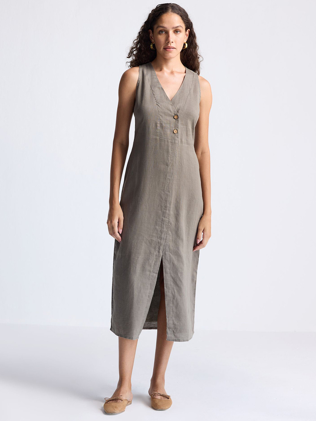 Reistor Women V-Neck A-Line Midi Dress