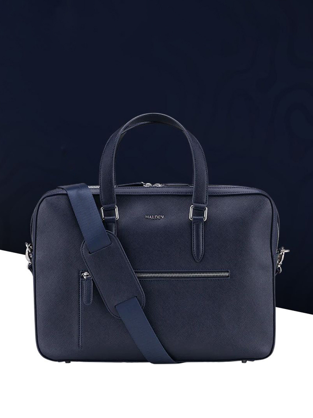 HALDEN Unisex Blue Vegan Saffiano Leather Laptop Bag