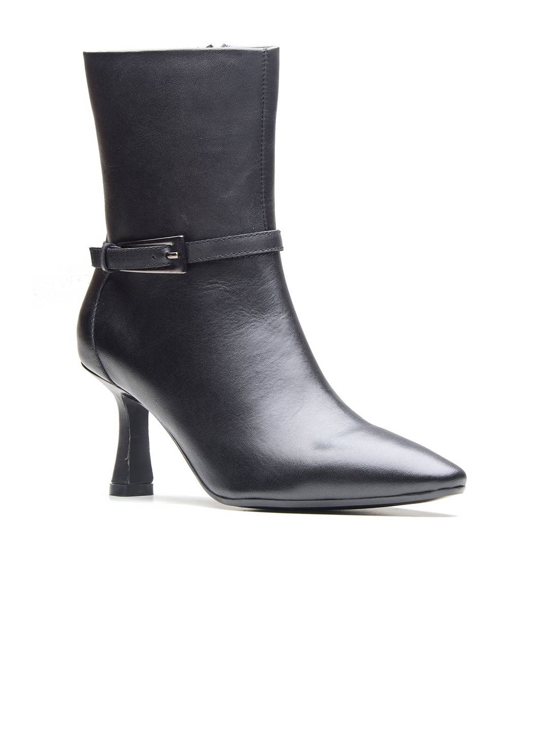 Peach Flores Women Leather Pointed Toe Regular Boots With Buckle