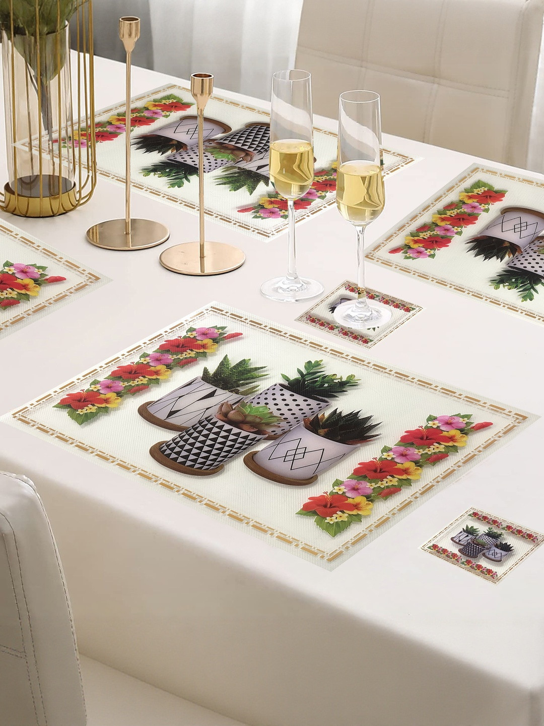 LaVichitra Pack Of 12 Pot Flow Rectangular Table Placemats