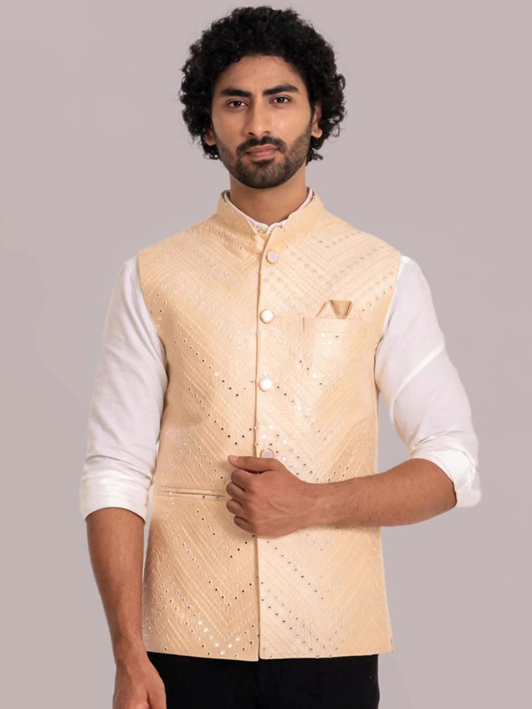 Lightpole Men Embroidered Mirror Work Nehru Jackets