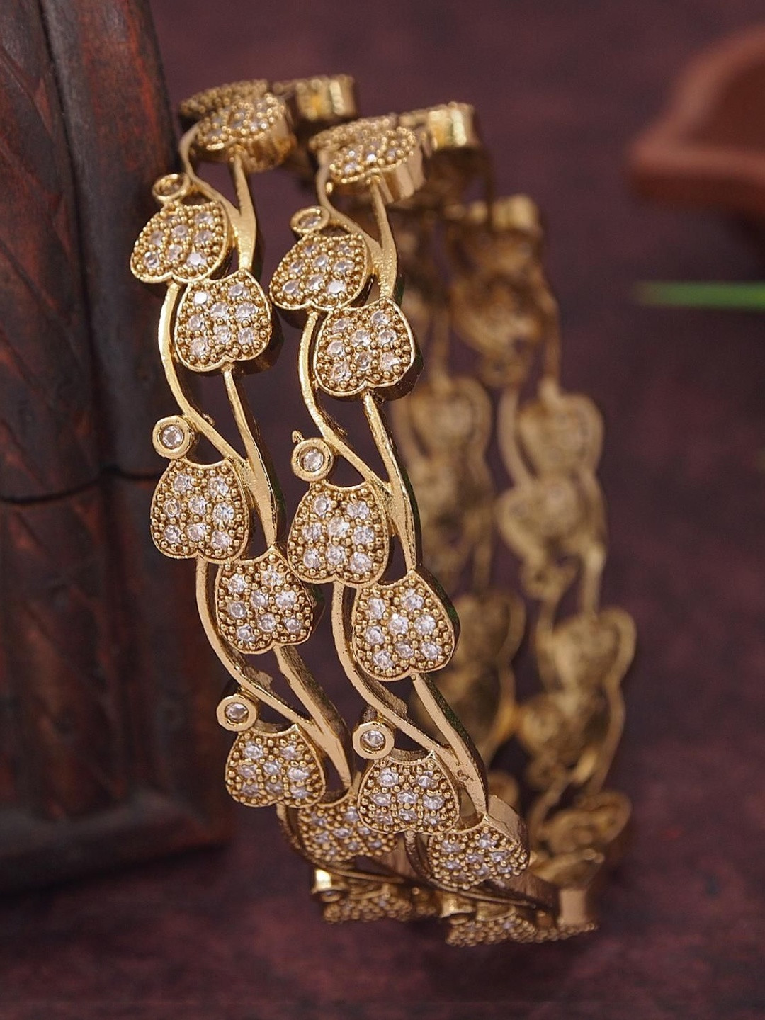 SGA FASHION Set Of 2 Victorian-Plated American Diamond Studded Bangles