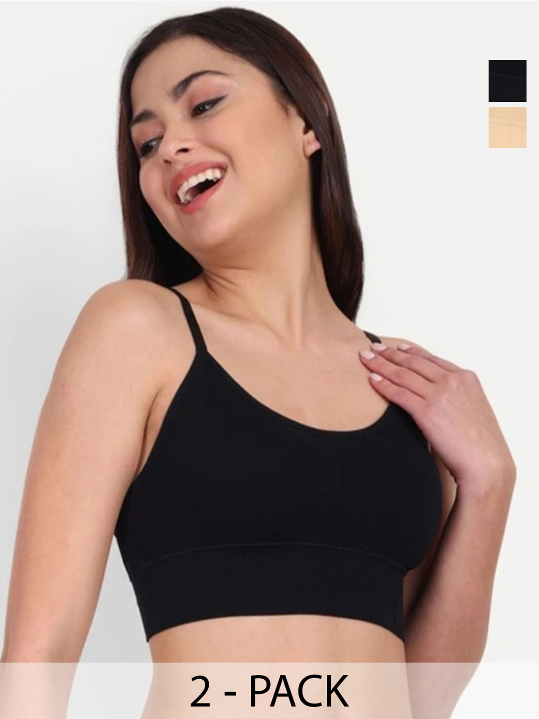 A K FASHION8855 Pack of 2 Solid Full Coverage Lightly Padded Crop Top Everyday Bra