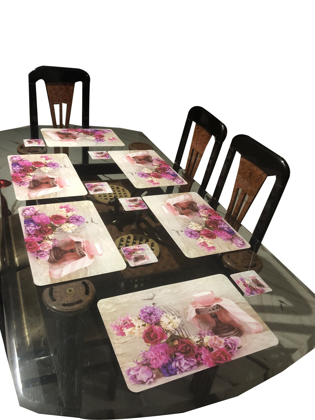LaVichitra Pack of 6 Multi Floral Rectangular Plastic Table Placemats