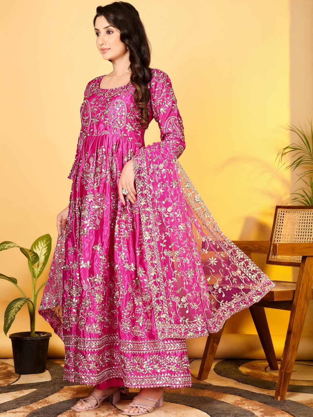 Vanshaft Collection Women Ethnic Motifs Embroidered Anarkali Kurta with Palazzos & Dupatta