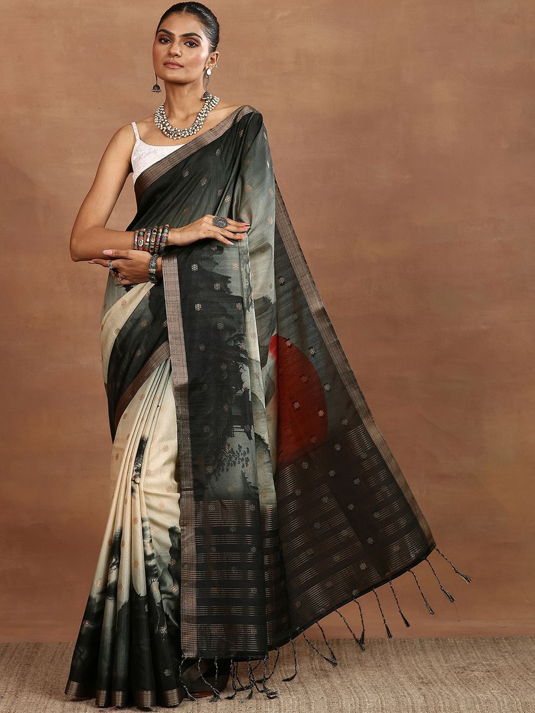 Libas Woven Design Abstract Printes Saree