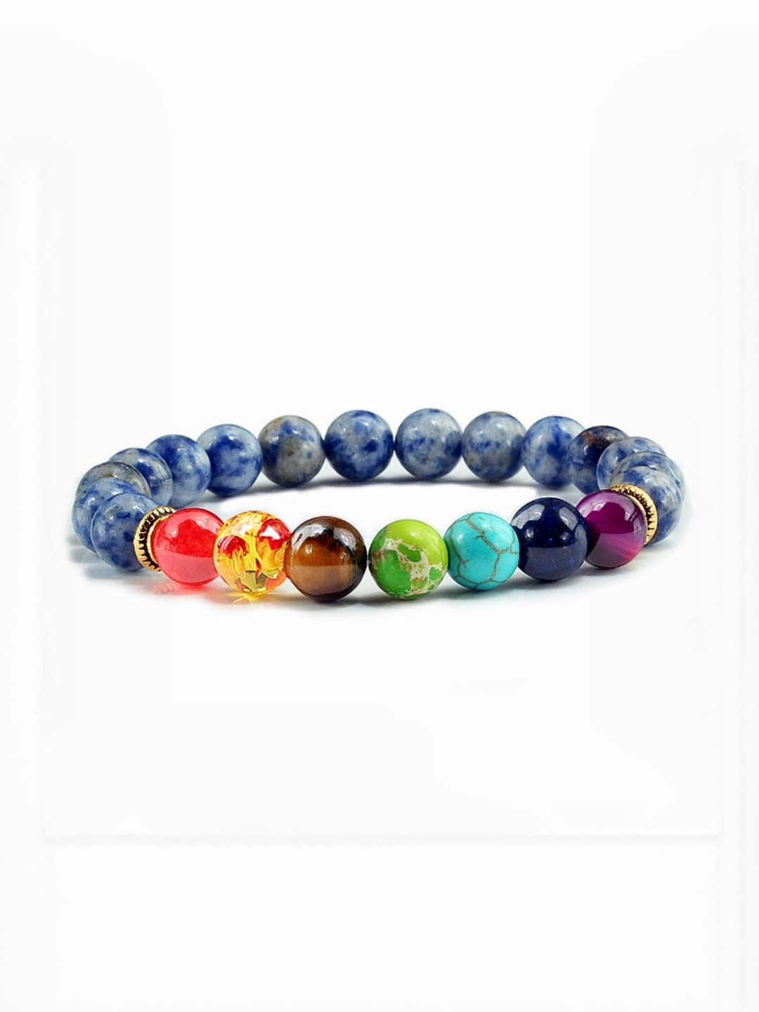 SENROAR Lapiz Lazuli Unisex Fabric Crystals 7 Chakra Charm Bracelet