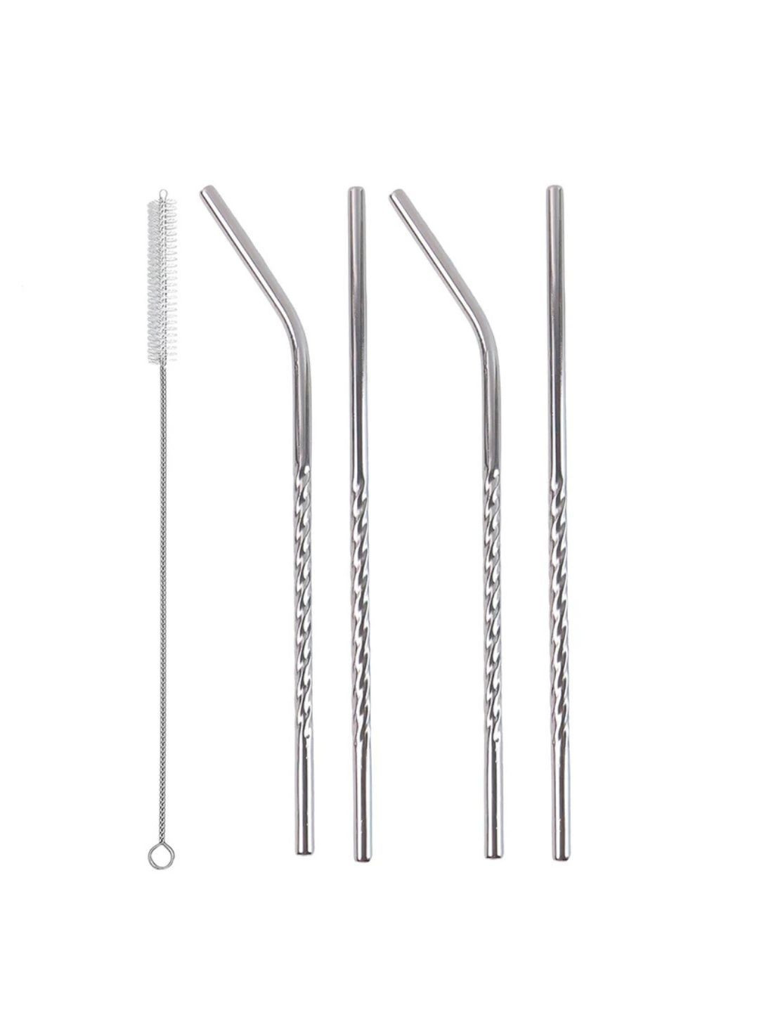 DeoDap Set of 4 Stainless Steel Straws & Brush Kitchen Tools
