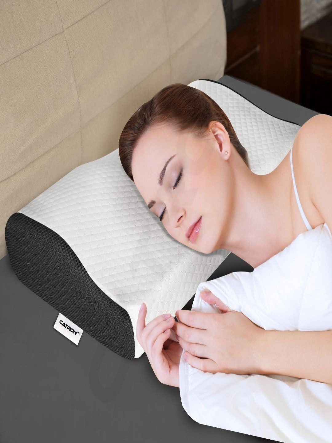 CATRON White & Black Rectangular Sleep Pillow