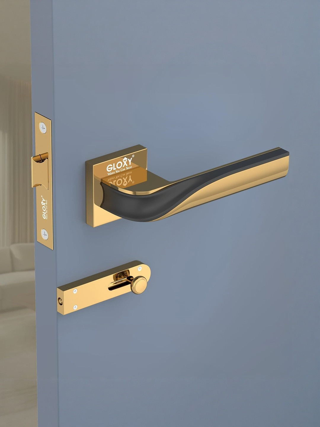 GLOXY Gold-Toned & Black Mortis Door Handle Lock