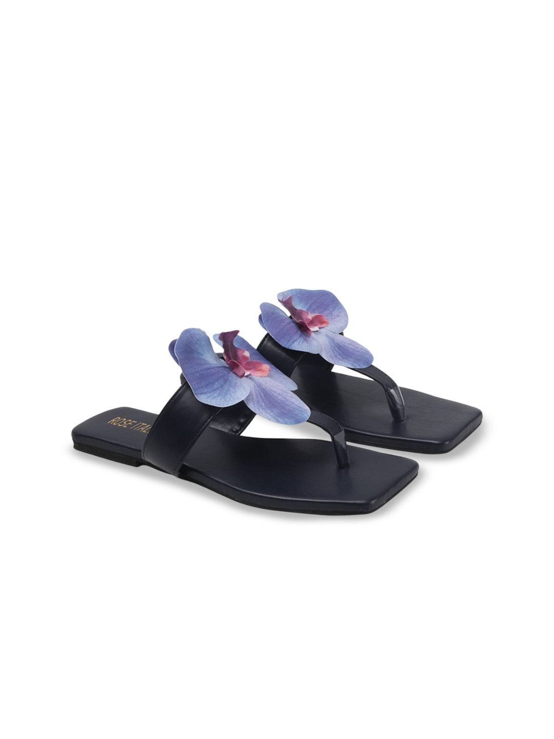 ROSE ITALIA Women Floral Embellished Slip-On T-Strap Flats