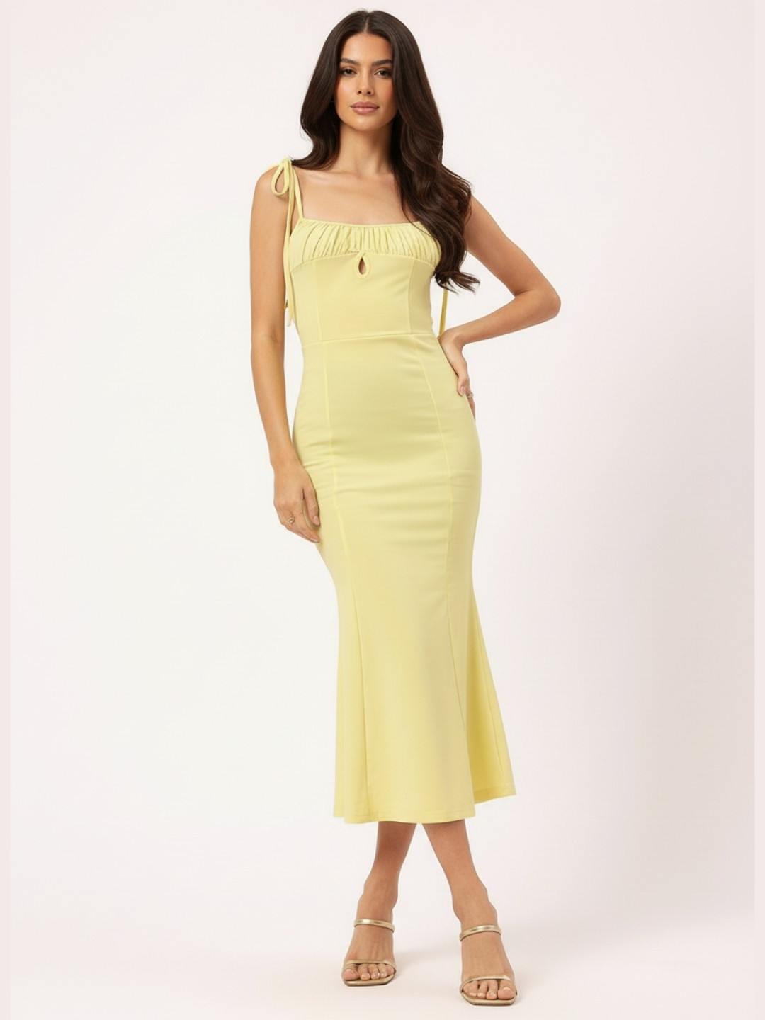 DressBerry Sassy & Stylish Tie-Up Shoulder Straps Bodycon Midi Dress
