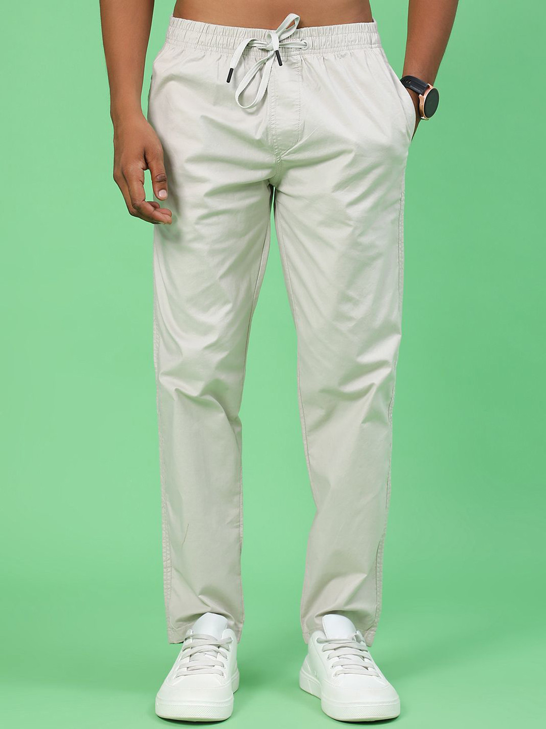 V-Mart Men Solid Slim Fit Mid-Rise Drawstring Closure Chinos Trousers