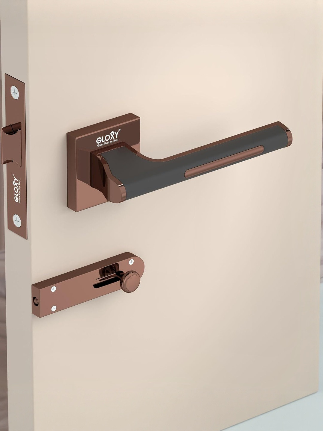 GLOXY Heavy Duty Mortise Baby Latch Door Lock Handle Set with Brass Keyless Lock