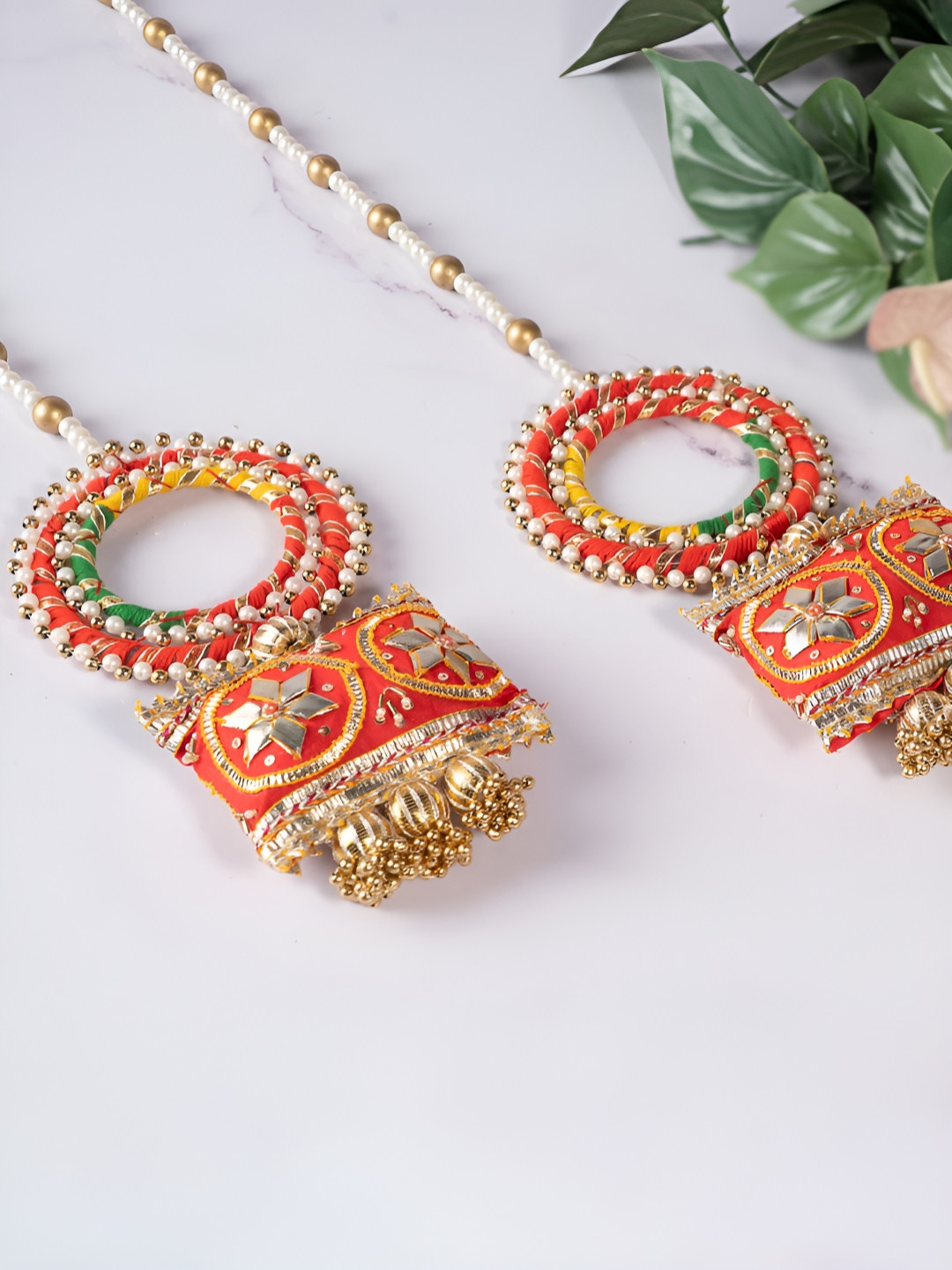 The Zappy Box 2 Pcs Gold Toned And White Artificial Beaded Gota Pati Cushion Door Hanging