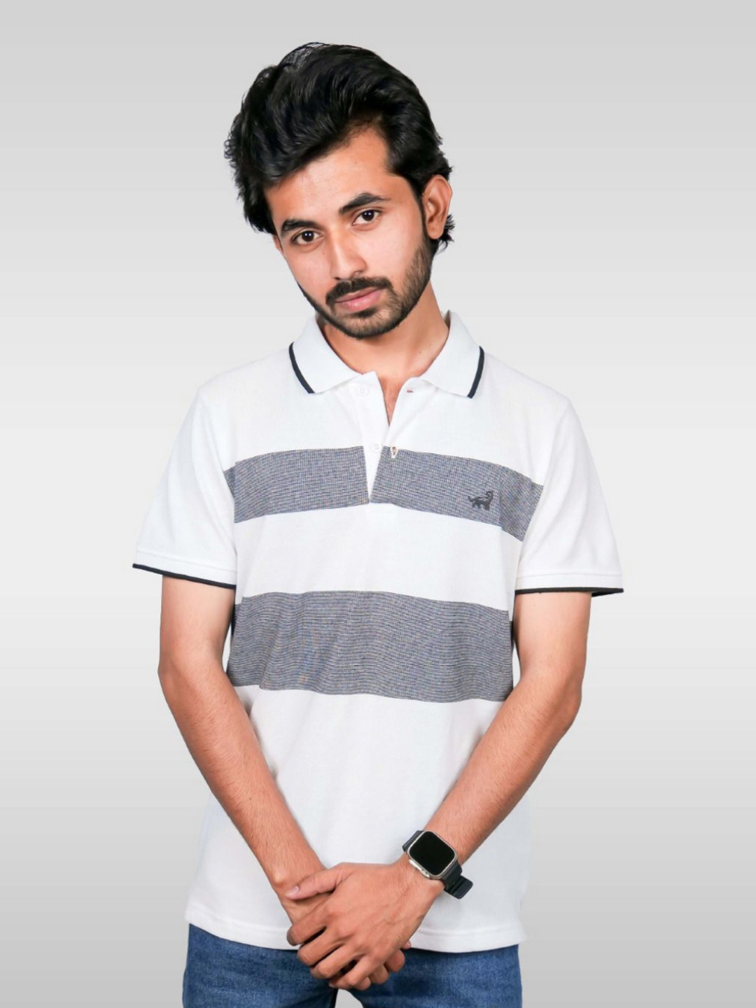 LYNX Men Striped Polo Collar Cotton T-shirt