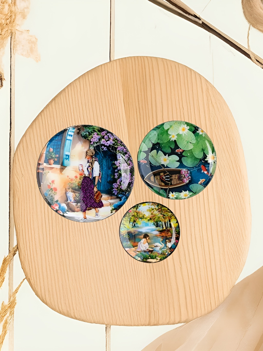 Ritualistic Blue & Green 3 Pieces Slice Of Life Printed Decorative Fridge Magnets