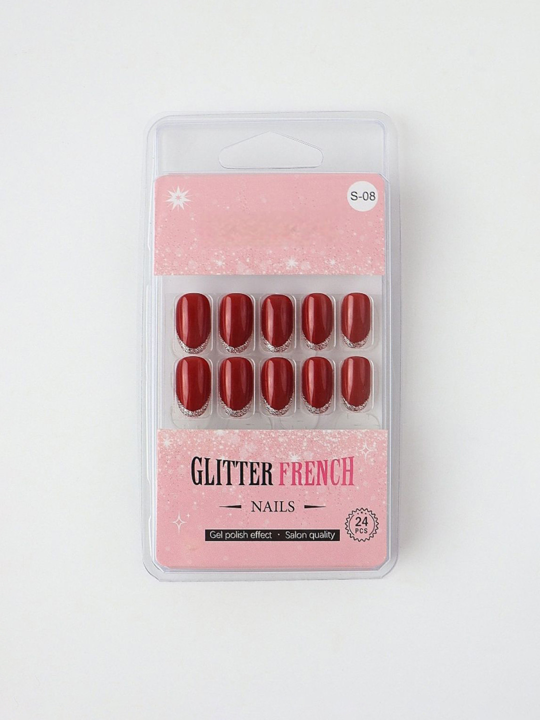 RANORE Set Of 24 Glitter French Press On Nails With Glue Tips & File - Shade S-07