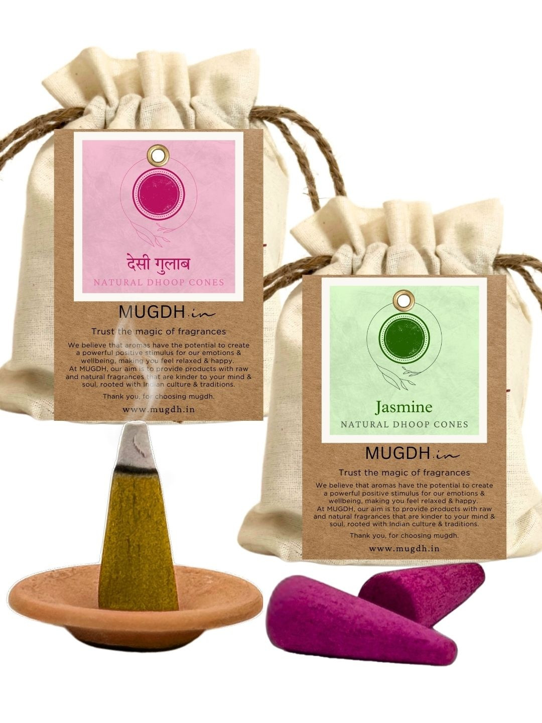 Mugdh.in Gulab Jasmine 80Pcs Dhoop Cones