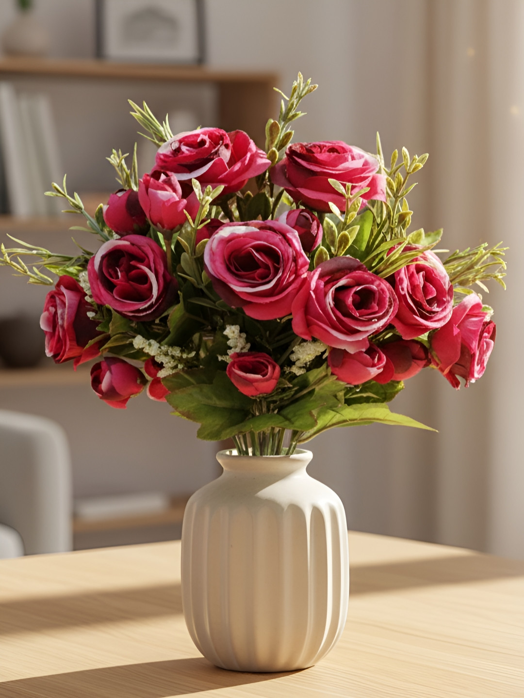 ARTSY Maroon & Green 1 Pieces Rose Artificial Flower