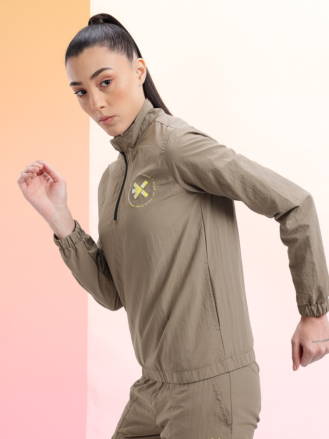 HRX by Hrithik Roshan Brand Logo Detail Half Zipper Rapid-Dry Running Tracksuit