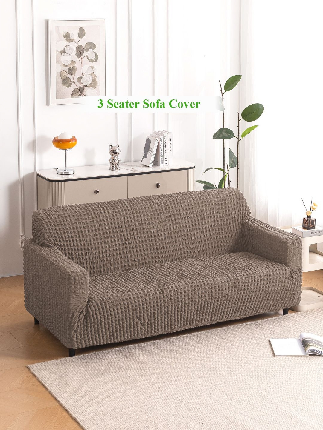 HOKIPO Brown 280 GSM Anti Slip 3 Seater Sofa Cover With Arms