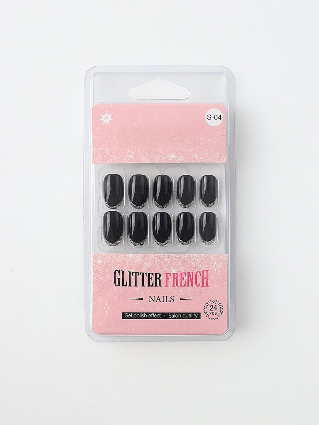 RANORE Set Of 24 Glitter French Press On Nails With Glue Tips & File - Shade S-04