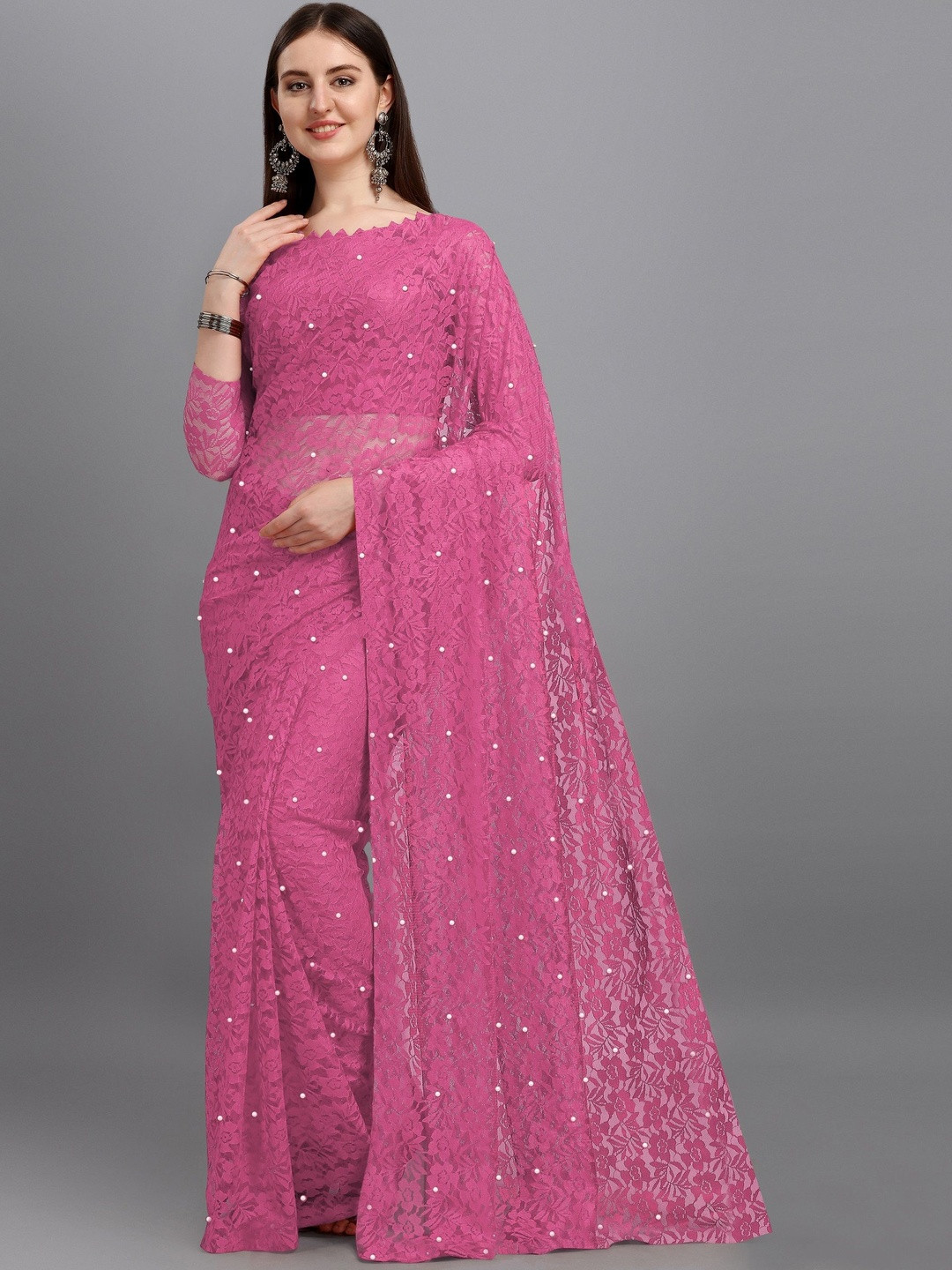 fashion field Embellished Beads and Stones Net Heavy Work Saree