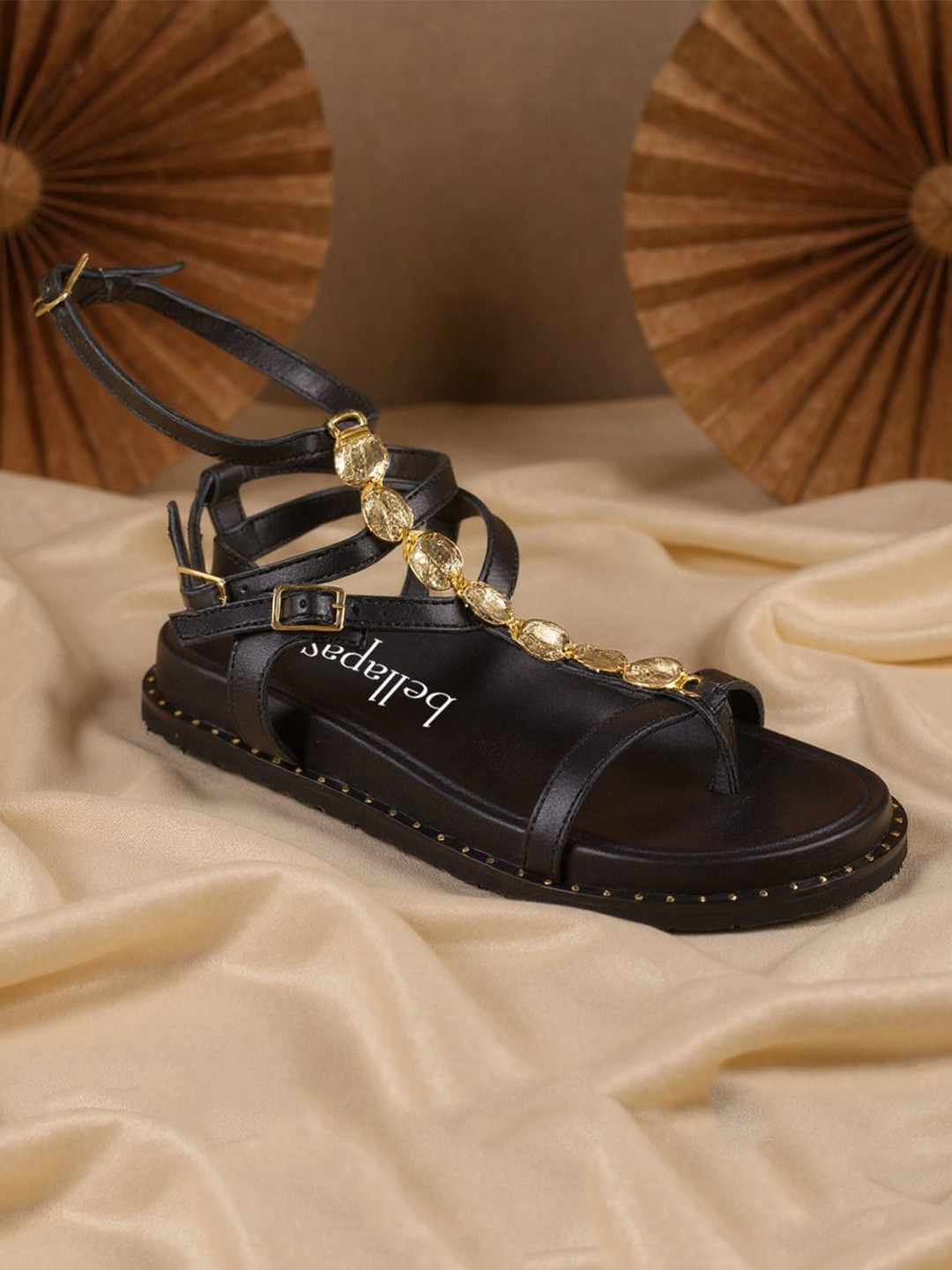 BELLAPASO Women Embellished Gladiators Flats With Western & Ankle Straps