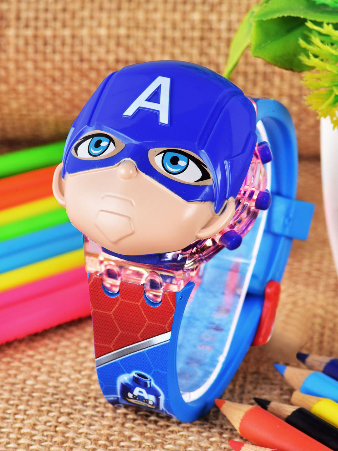 Shocknshop Boys Musical Cartoon Back Ground Disco Light Digital Watch -W349 Captain