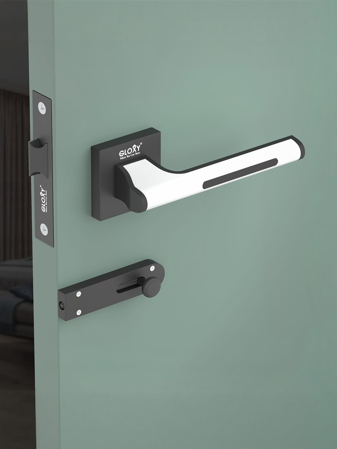 GLOXY Silver Finish Mortise Bathroom Door Latch Lock With Handle