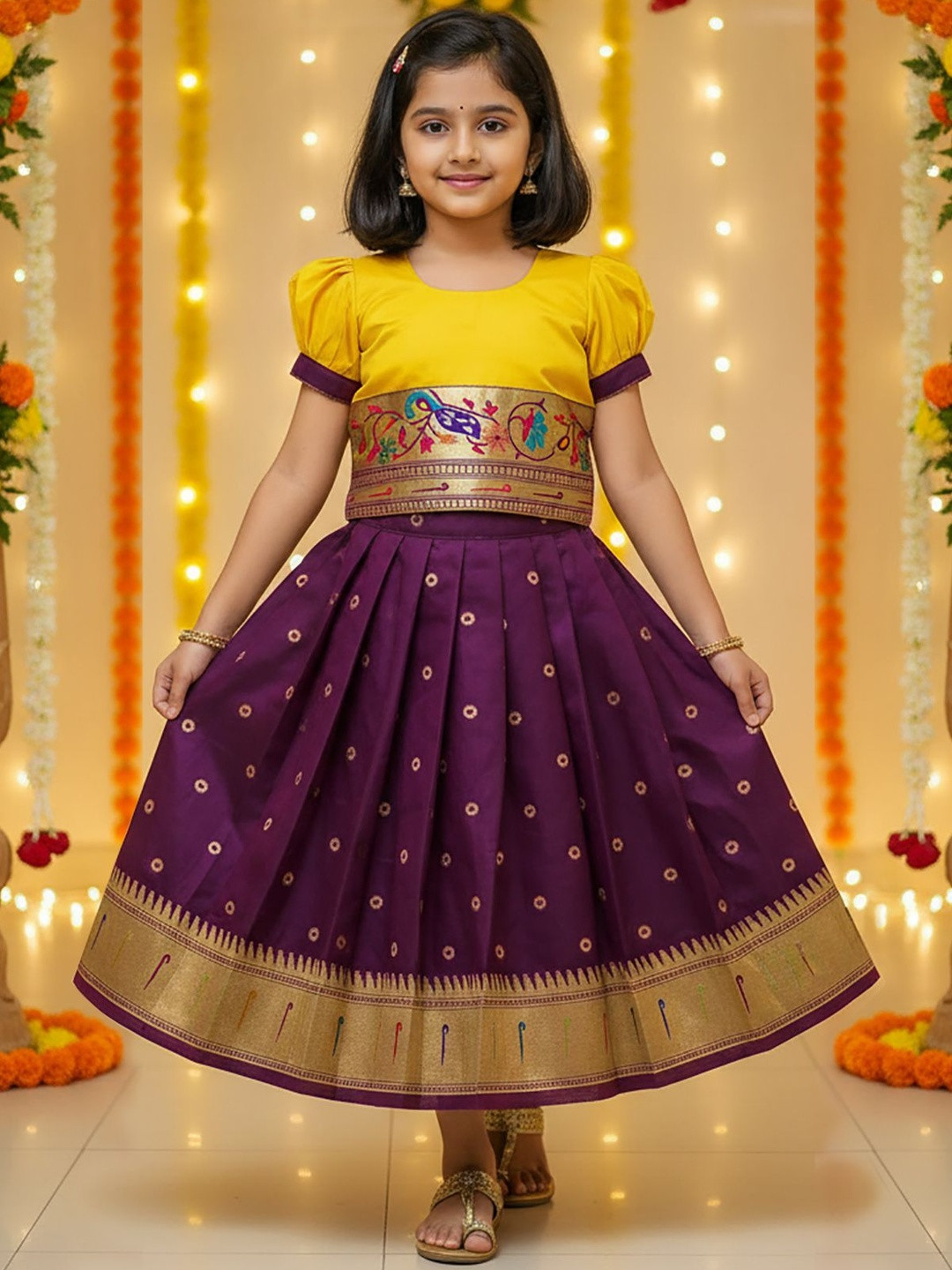 Kedar Fab Girls Purple Paithani Lehenga Choli