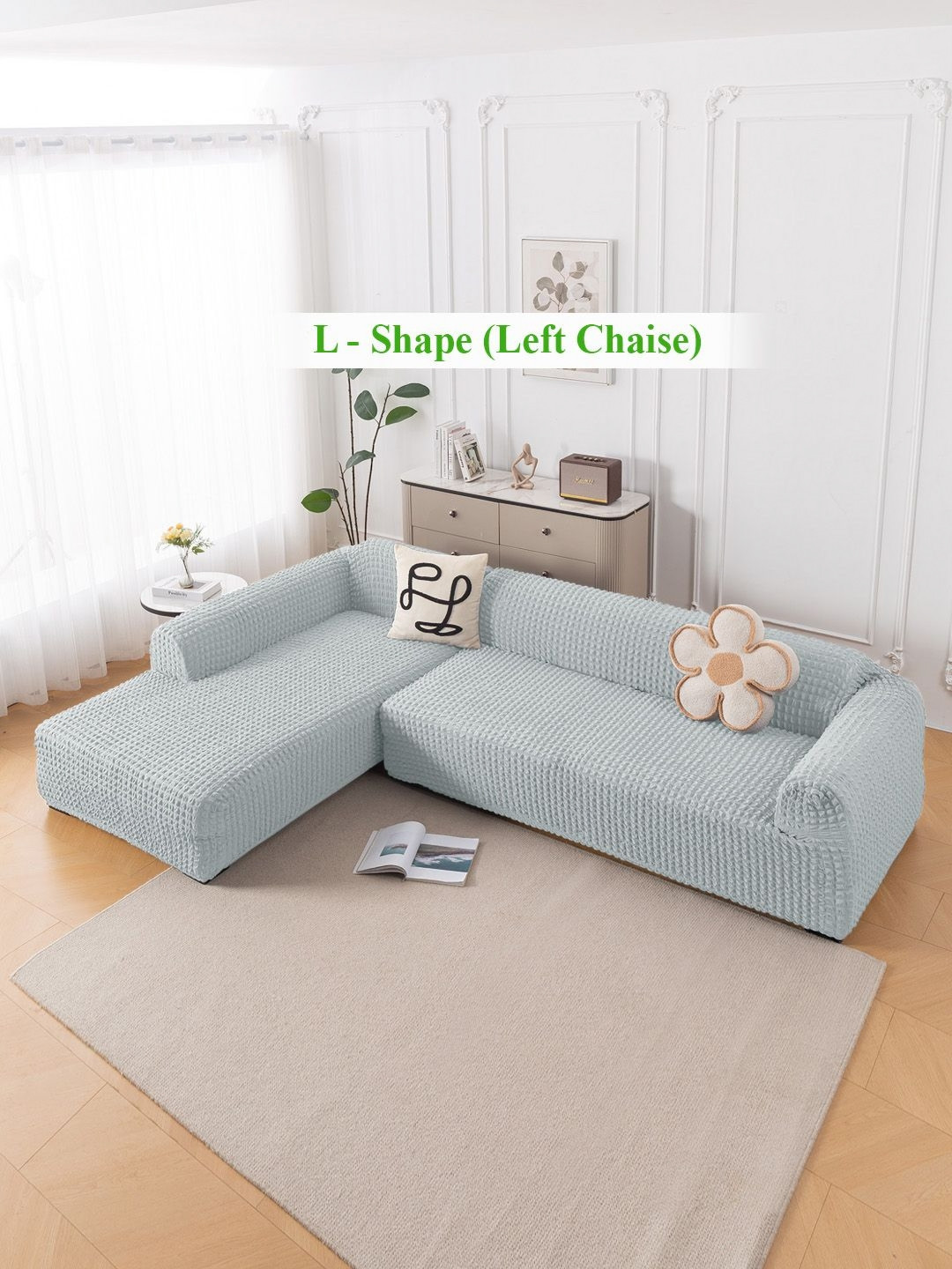 HOKIPO Grey 2 Pieces 280 GSM L Shape 6 Seater Anti Slip Sofa Cover With Arms