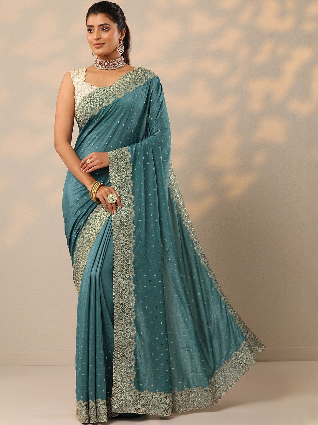 Libas Embellished Zari Work Saree With a blouse piece