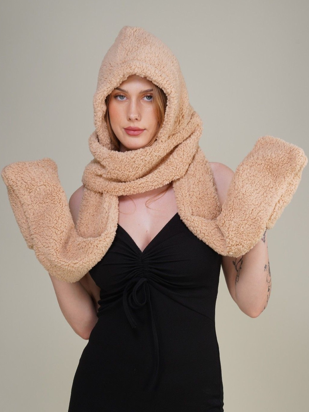 PIFTIF Women Woollen Scarf Ear Cap & Glove