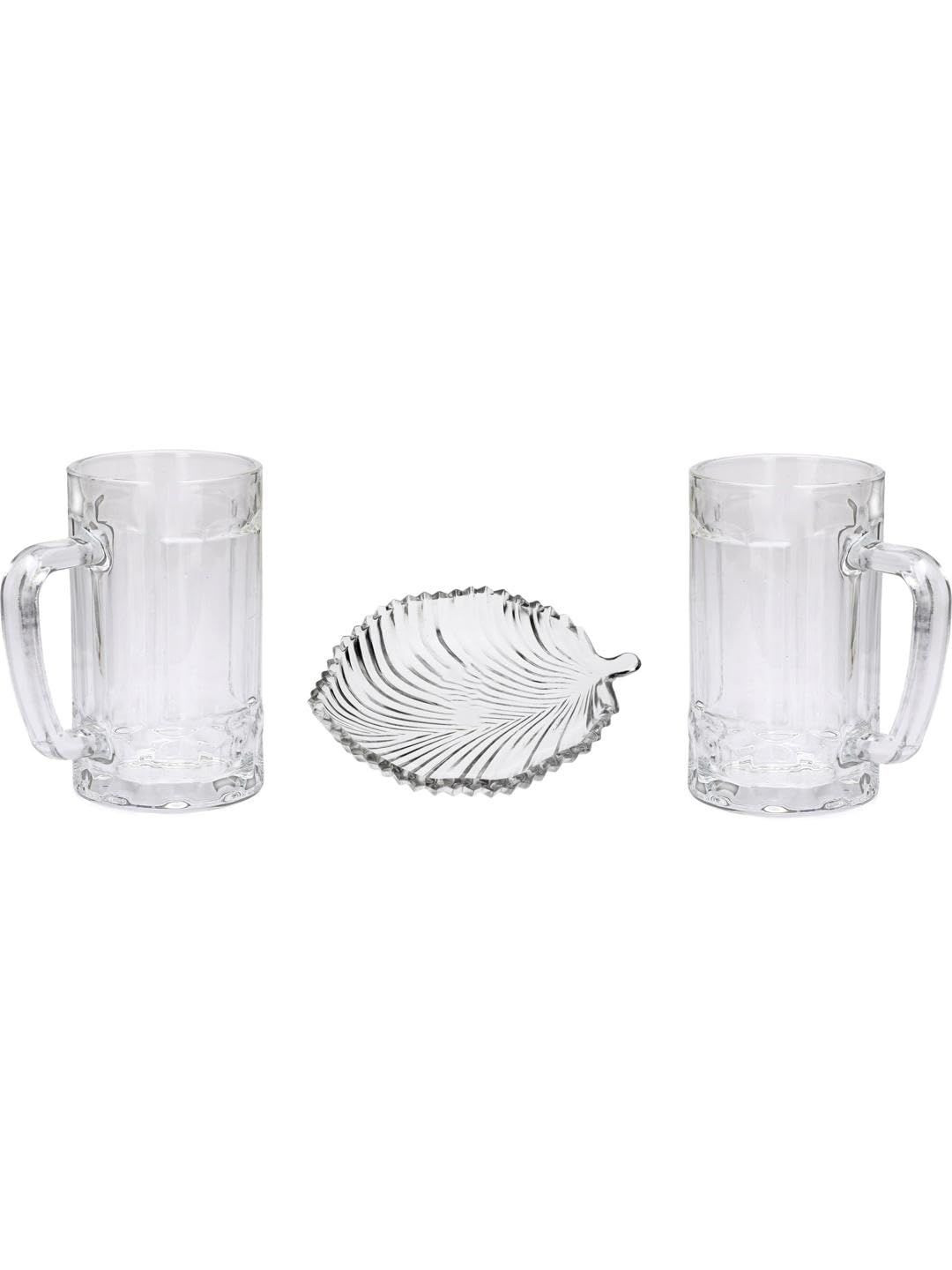 1ST TIME Set Of 3 Transparent  Elegant Plate And 2 Glasses Premium Dinner Set