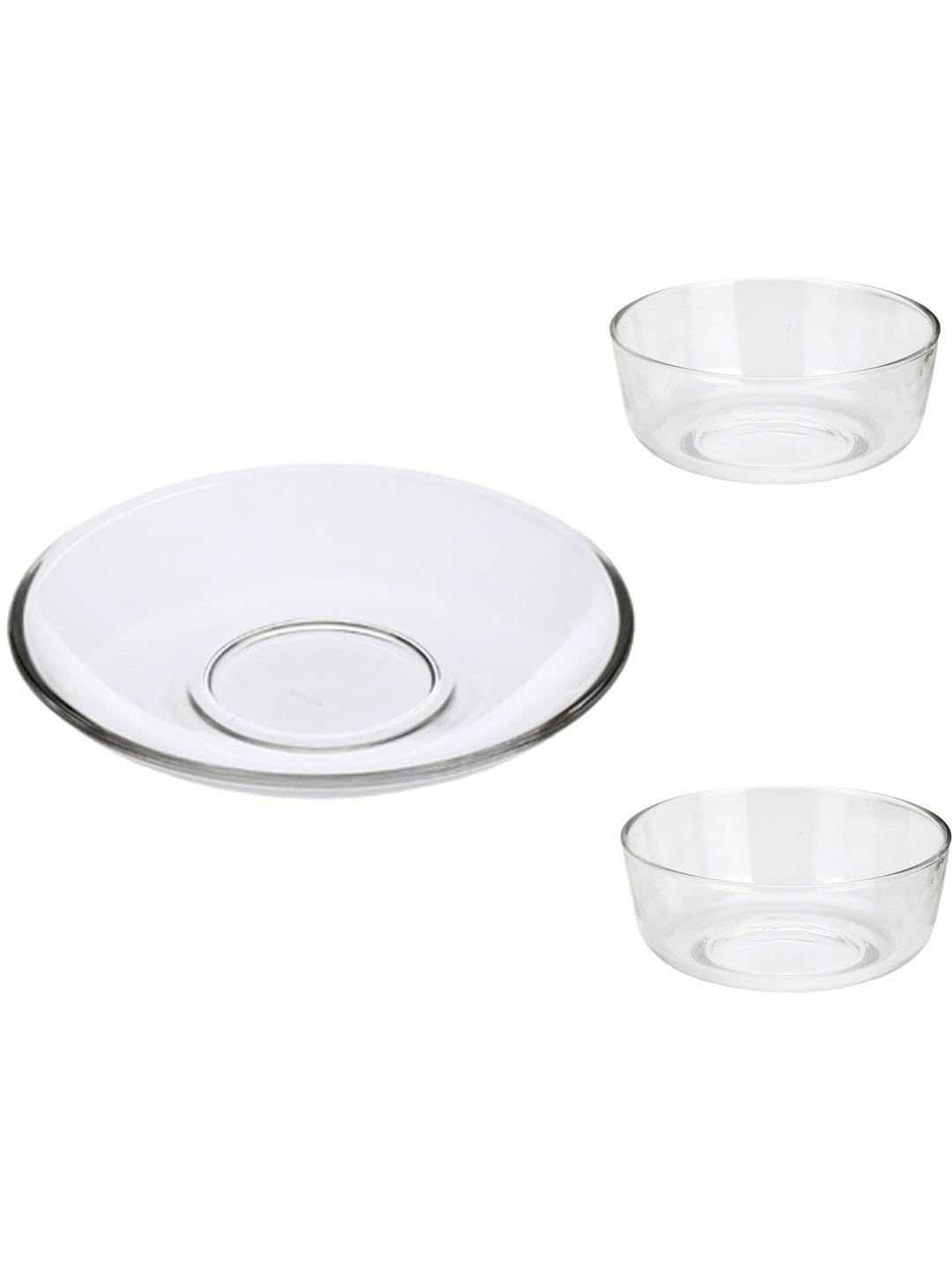 1ST TIME Set Of 3 Transparent Elegant Glass Plate And 2 Bowl Premium Dinner Set