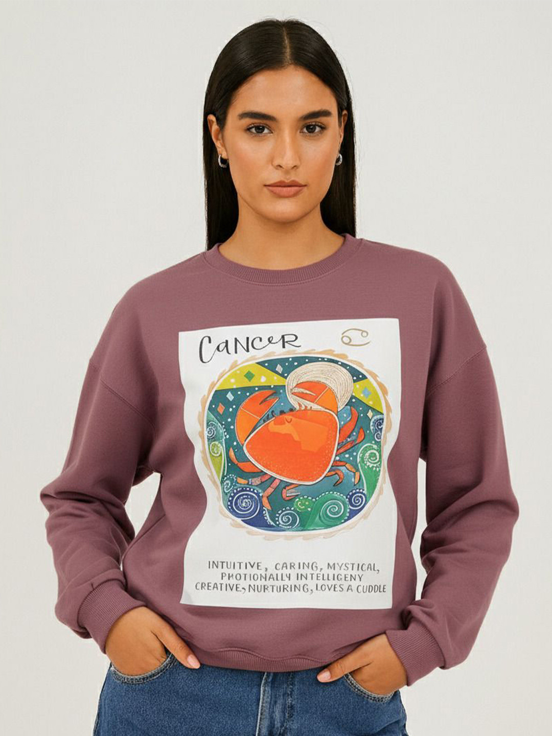 Pookiie Women Printed Round Neck Long Sleeves Pullover Sweatshirt