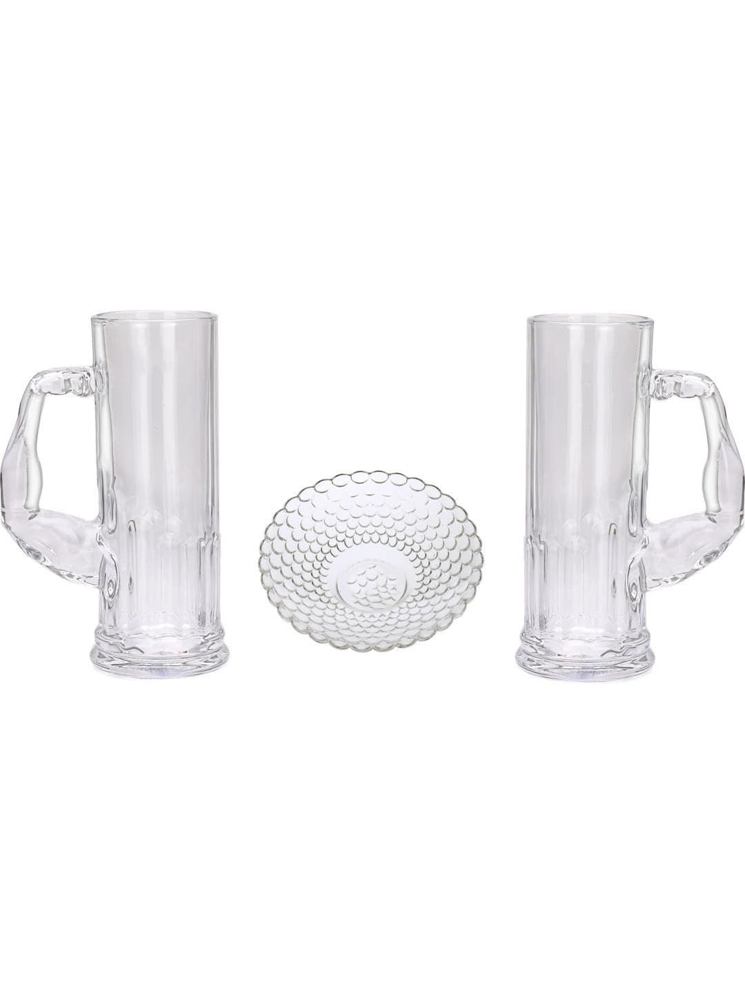 1ST TIME Set Of 3 Transparent Elegant Plate And 2 Glasses Premium Dinner Set