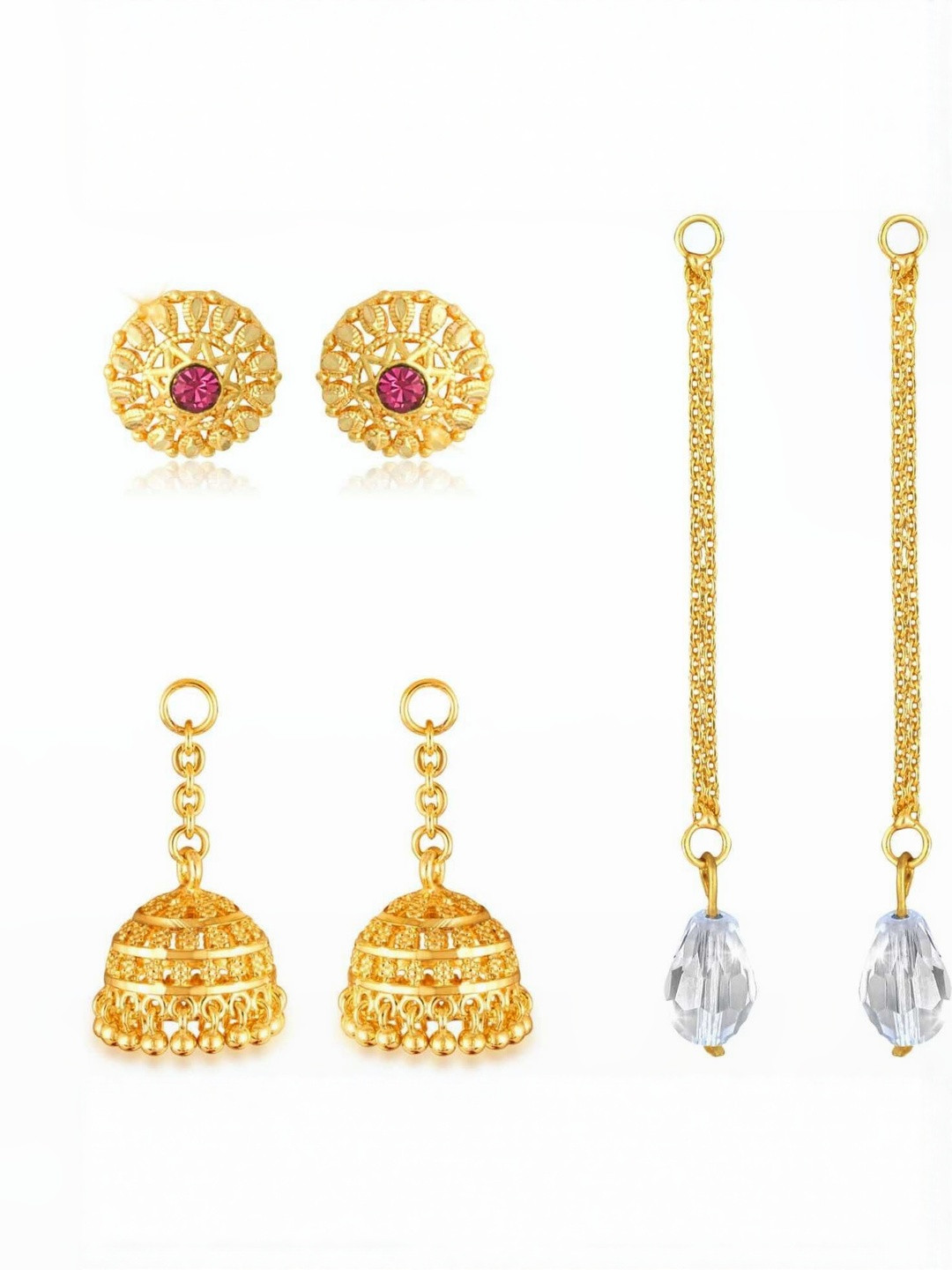 VIVASTRI Set of 3 Women Gold-Plated Detachable Jhumkas with Studs